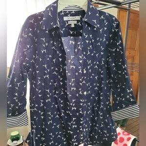 New button- down blouse.  French cuff-that can unbuttoned(last pic) birds/stripe